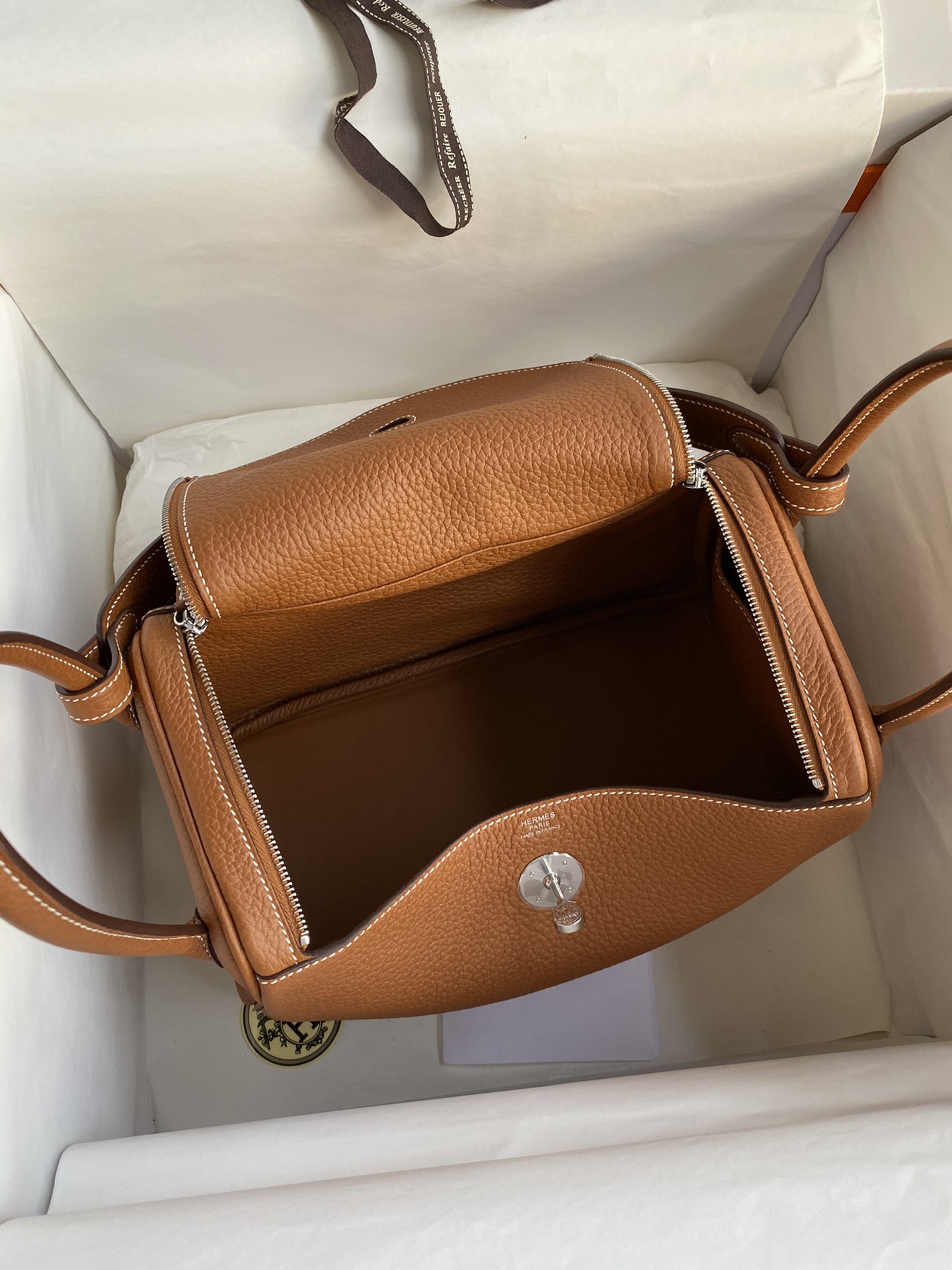 Hermes Lindy 30cm Handbag Shoulder Bag In Brown Clemence Leather